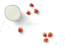 俯视草莓牛奶杯子素材