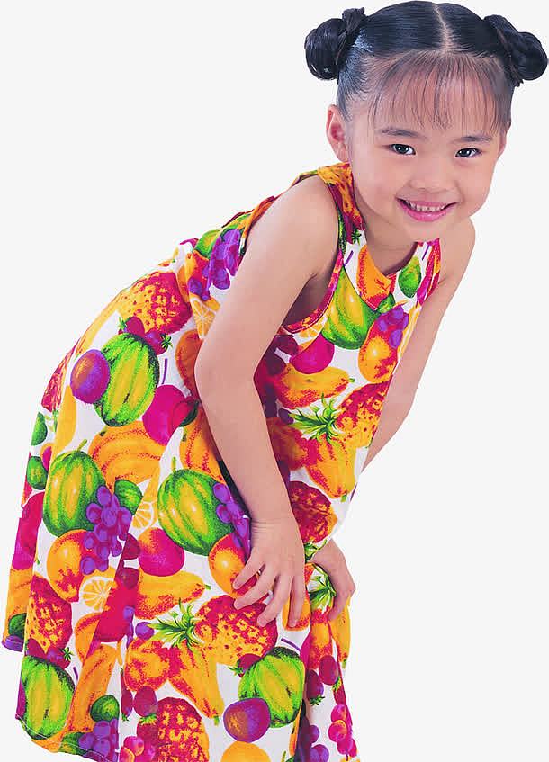 夏日水果花纹裙子女孩