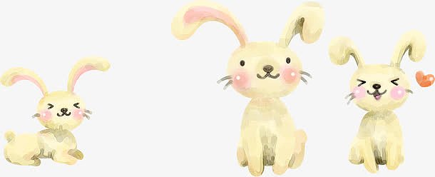 手绘黄粉色可爱兔子