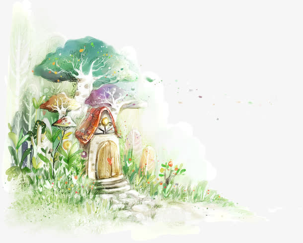 手绘森林漫画大树素材免费下载_觅元素