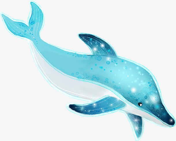 创意手绘合成蓝色光效海豚
