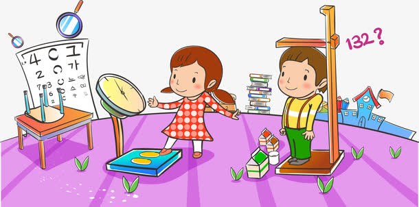 手绘量身高称体重人物