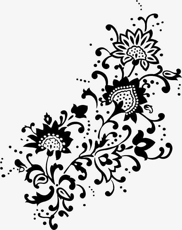 创意手绘扁平黑色的花卉植物