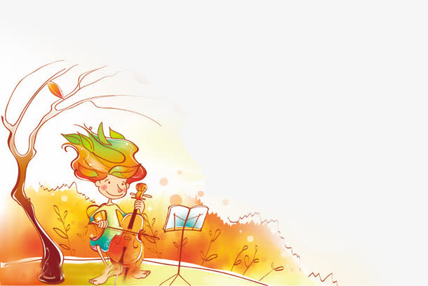 手绘微风吹拂女孩