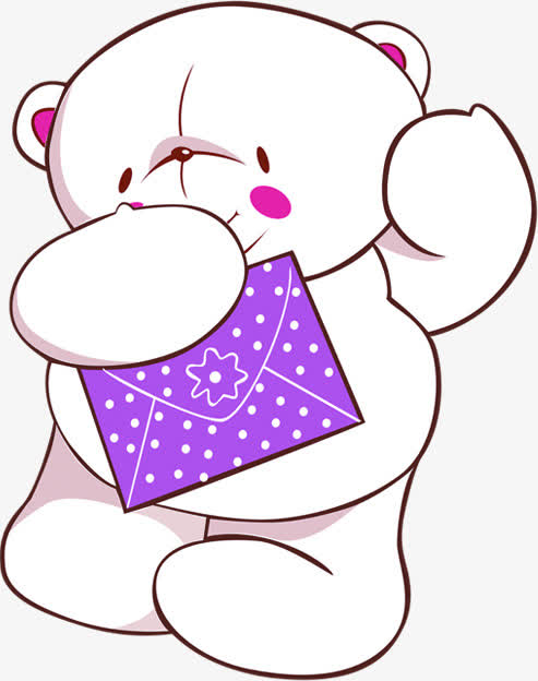 手绘紫色信封小熊敲门