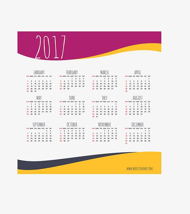 黄色紫色边框日历