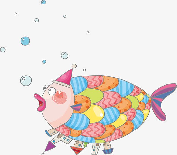 彩色卡通手绘鱼儿造型气泡