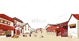 手绘街道房子