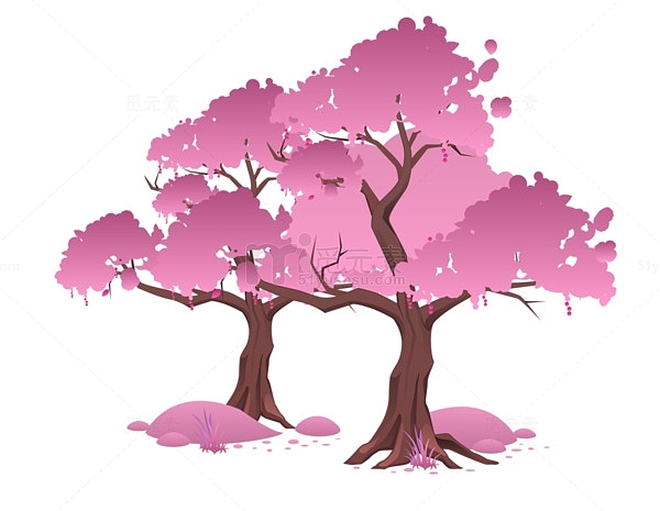 卡通的手绘樱花树