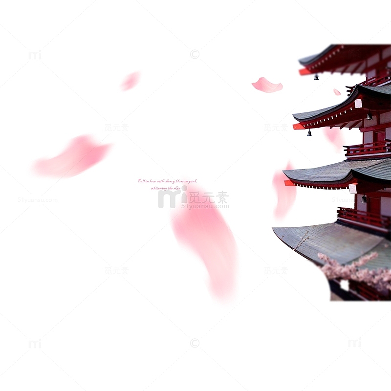 日本漂浮樱花及建筑