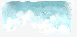 水彩手绘蓝天白云海鸥