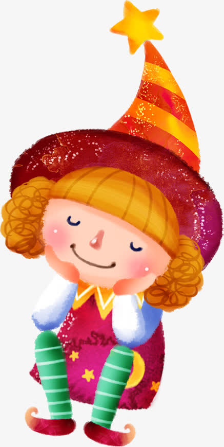 手绘卡通星星帽子女孩