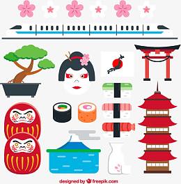 卡通日本元素设计矢量素材下载,