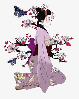 手绘艺妓素材免抠