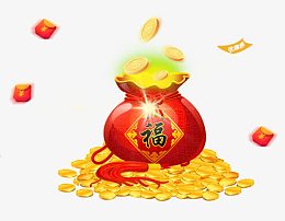 新年节日福袋撒金币装饰免扣素材