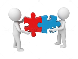 完成拼图的两个概念小人