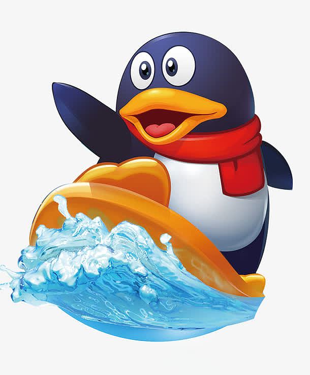 唯美卡通qq企鹅在水上滑板