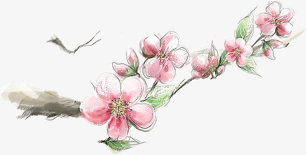 粉色手绘清新花朵水墨装饰