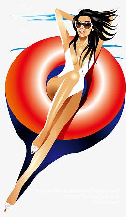 阳光浴里的卡通美女矢量图