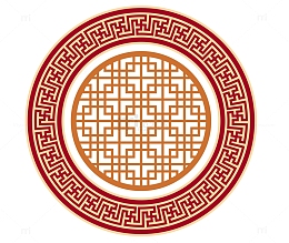 矢量红色底纹中式雕花圆形花纹
