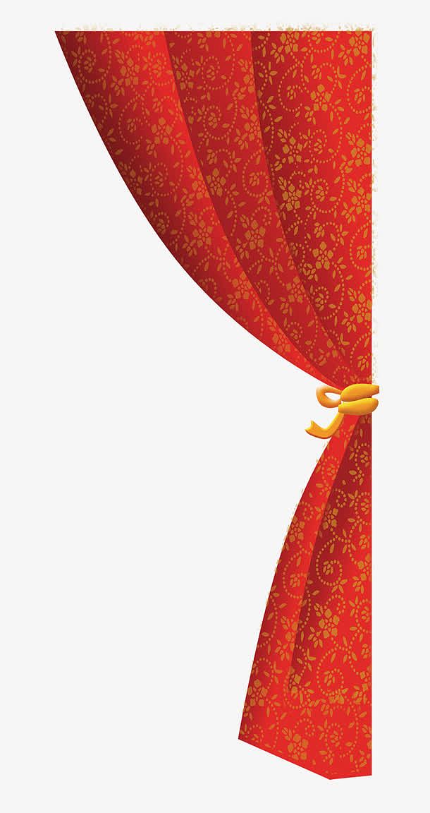 红色窗帘上的金色花纹