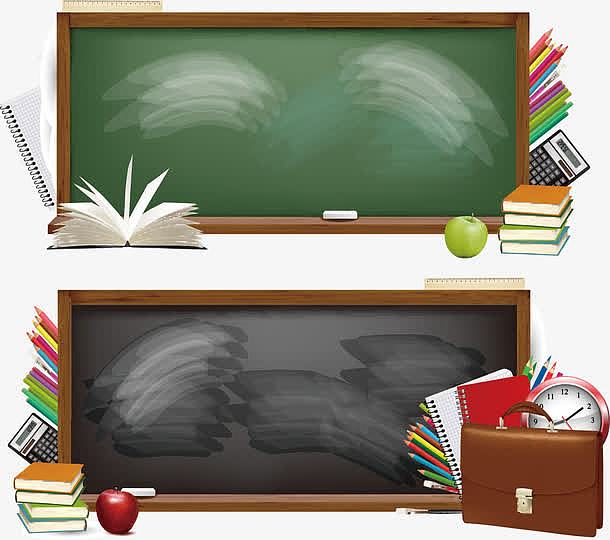 开学季手绘黑板书本苹果闹钟书包