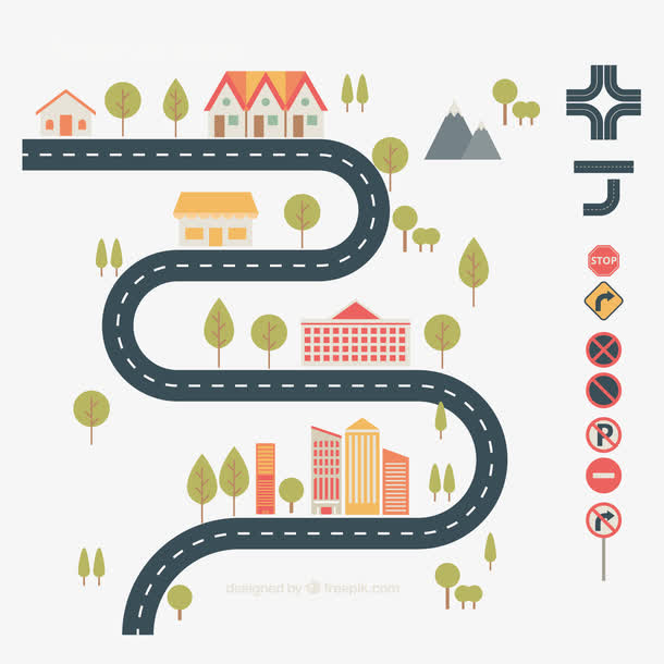矢量公路和建筑素材免费下载_觅元素
