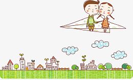 矢量飞机上的小孩