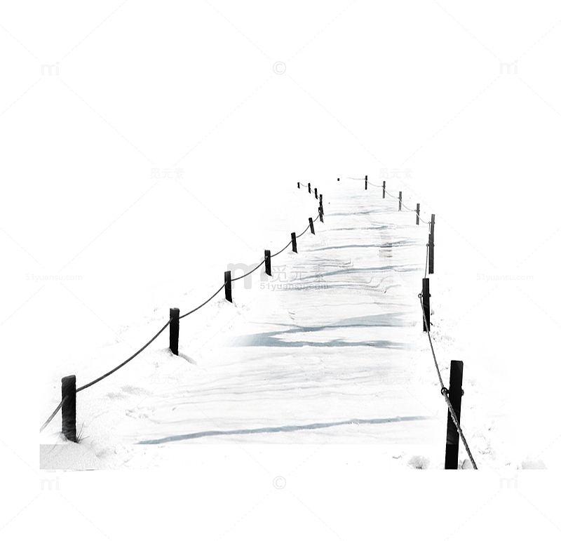 雪地中的栅栏小路