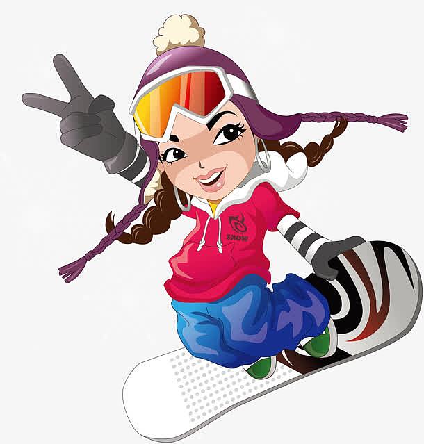 卡通手绘滑雪女孩