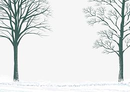 雪地里的光秃秃的树枝