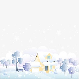 卡通下雪的村庄