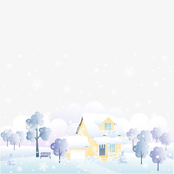 卡通下雪的村庄