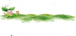 春季水彩绿色大树草地