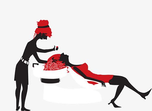 理发店洗头发png金色头发素材png创意玫瑰头发png剪影女孩png黑色大气