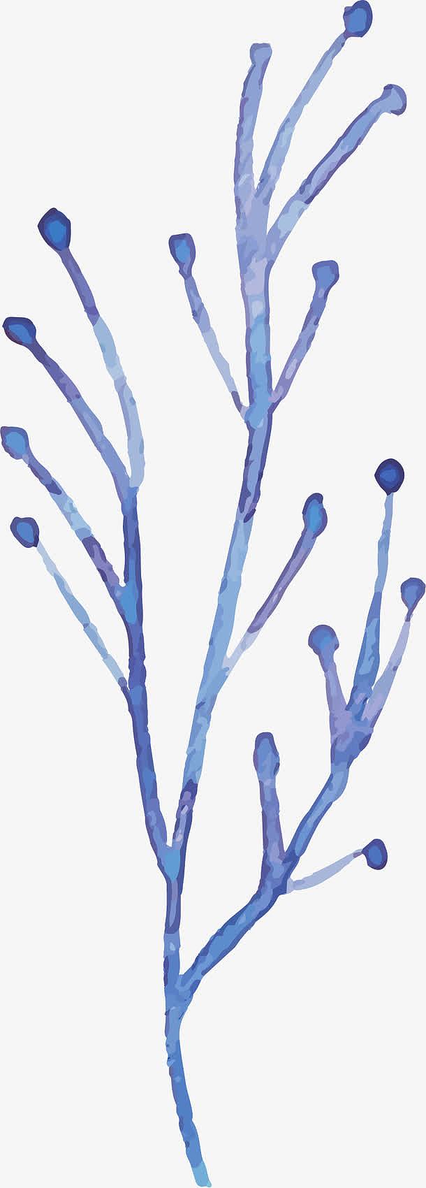 蓝色水墨笔触花卉图案