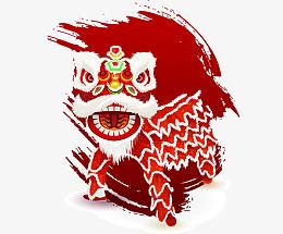 手绘水墨红色狮子