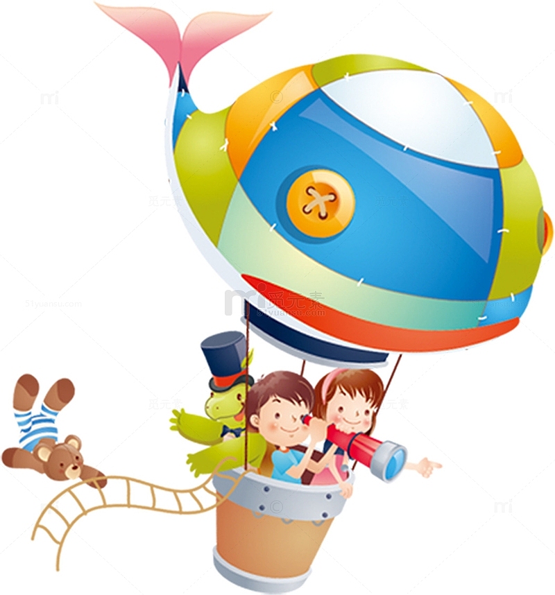 望远镜热气球玩耍儿童