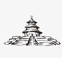 水彩手绘天坛