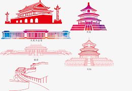 矢量手绘线描建筑