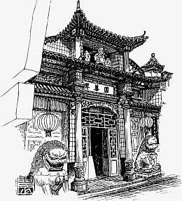 矢量手绘老北京建筑