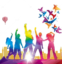 放飞梦想人物炫彩剪影