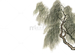 黑色水墨清明垂柳造型