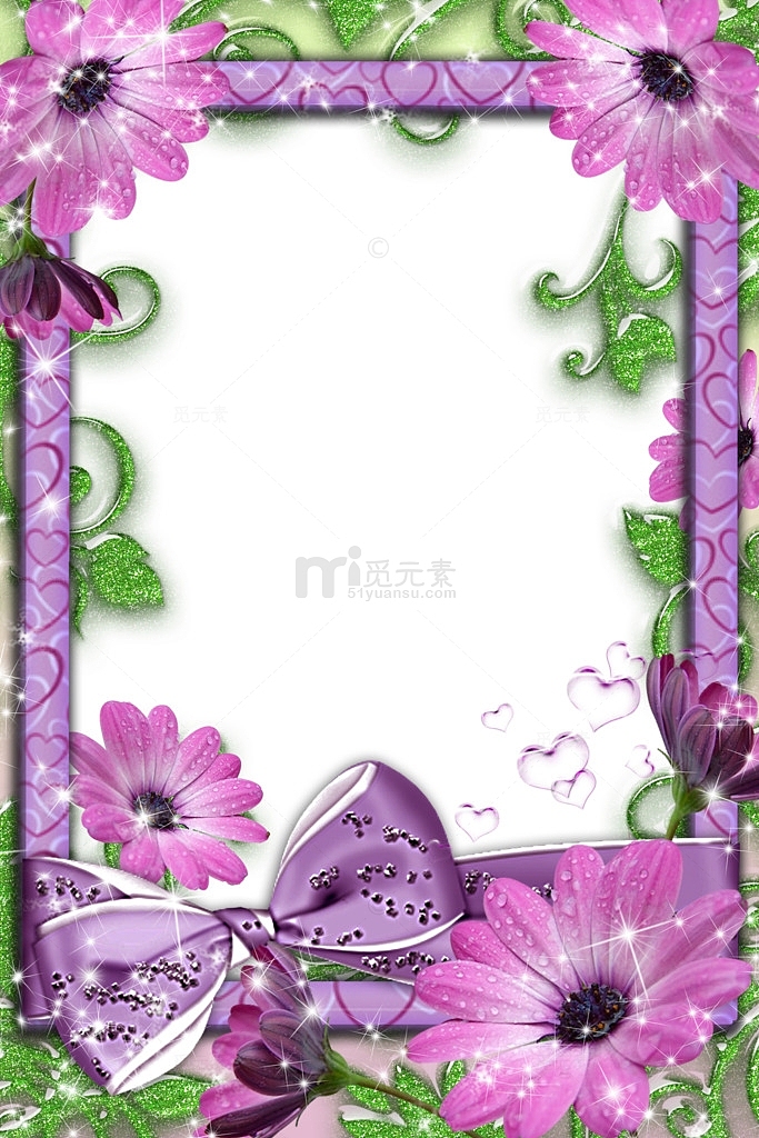 典雅紫色花朵爱心边框素材
