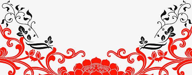 红色莲花中式花边边框纹理