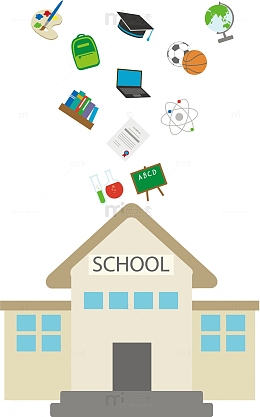矢量学校建筑和图标元素