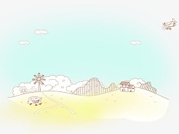 手绘白云下的小路