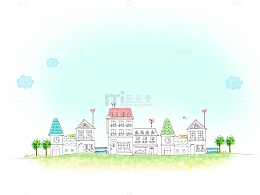手绘蓝天下的城市