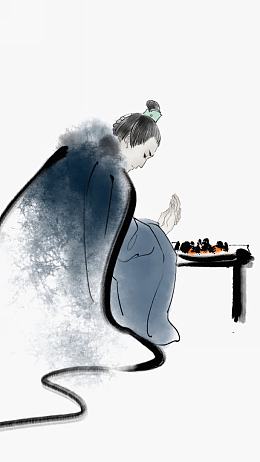 国画人物烤火