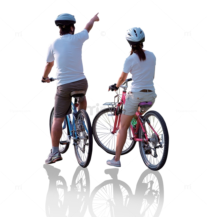 骑自行车停着看风景的情侣